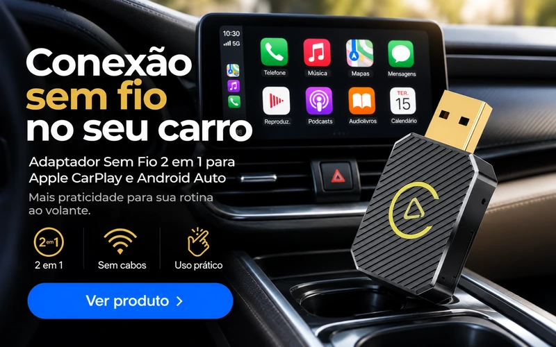 Adaptador Sem Fio 2 em 1 para Apple CarPlay e Android Auto