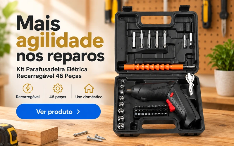 Kit Parafusadeira Elétrica Recarregável 46 Peças