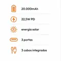 Imagem 6 de Power Bank Solar Celark 20.000mAh com 3 Cabos e Carga Rápida 22,5W