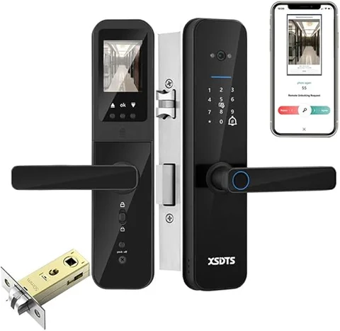 Review Fechadura Digital Inteligente Câmera e Campainha Eletrônica de Embutir Desbloqueio por Biometria, Senha, Cartão, Chave e Remotamente pelo App Tuya Wifi -Do Brasil F8(Preto, 22x180(5050))
